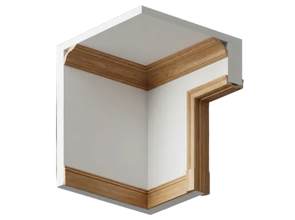 Cutaway of finished trim and crown molding